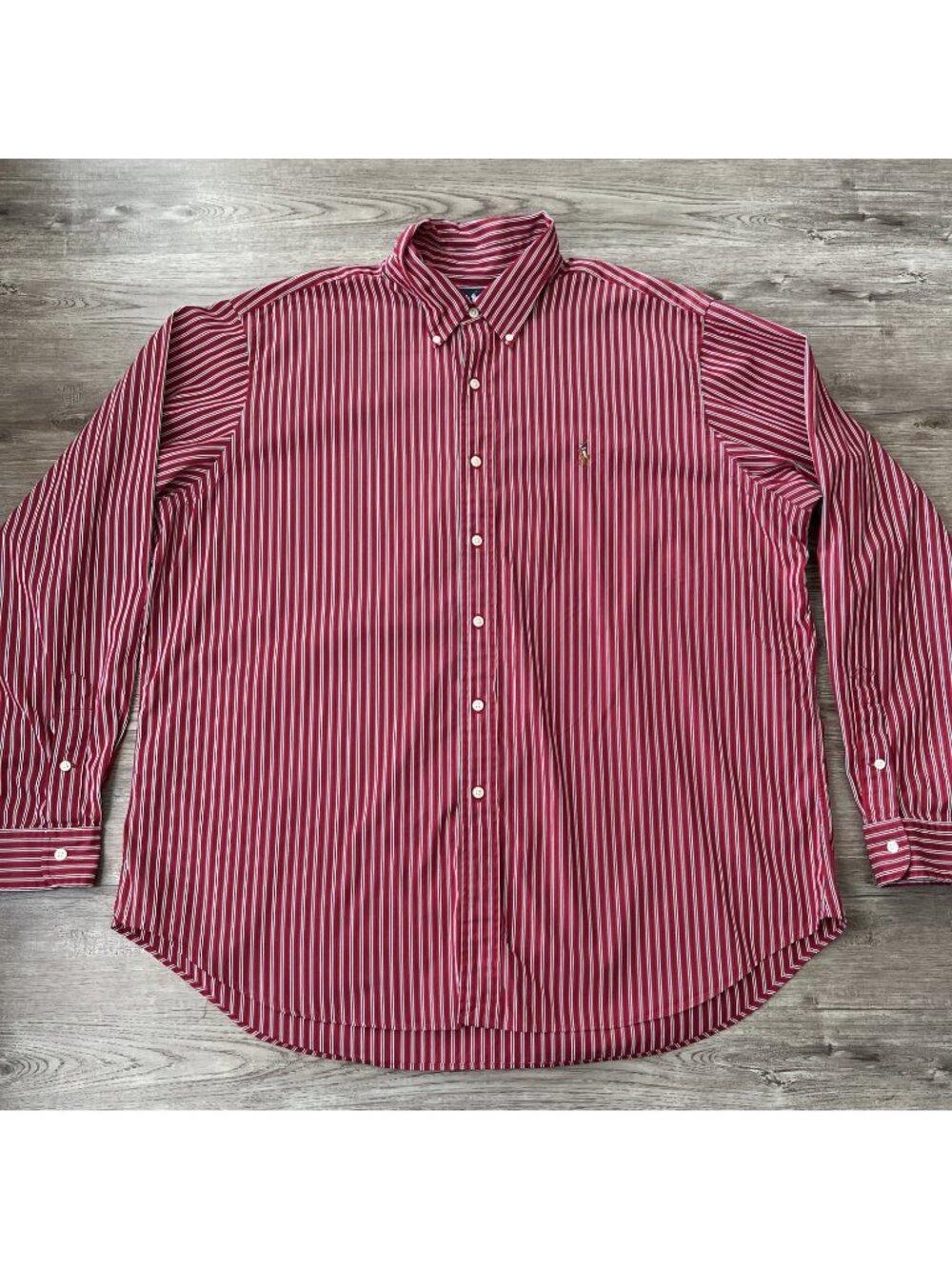 Ralph Lauren Button Down Shirt Mens XXL Burgundy Classic Fit Bengal Stripe